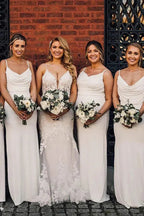 Vestido Comprido de Dama de Honra com Alças Finas e Drapeado BD130