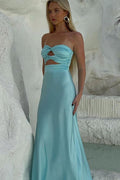Sheath Strapless Tiffany Blue Long Prom Dress
