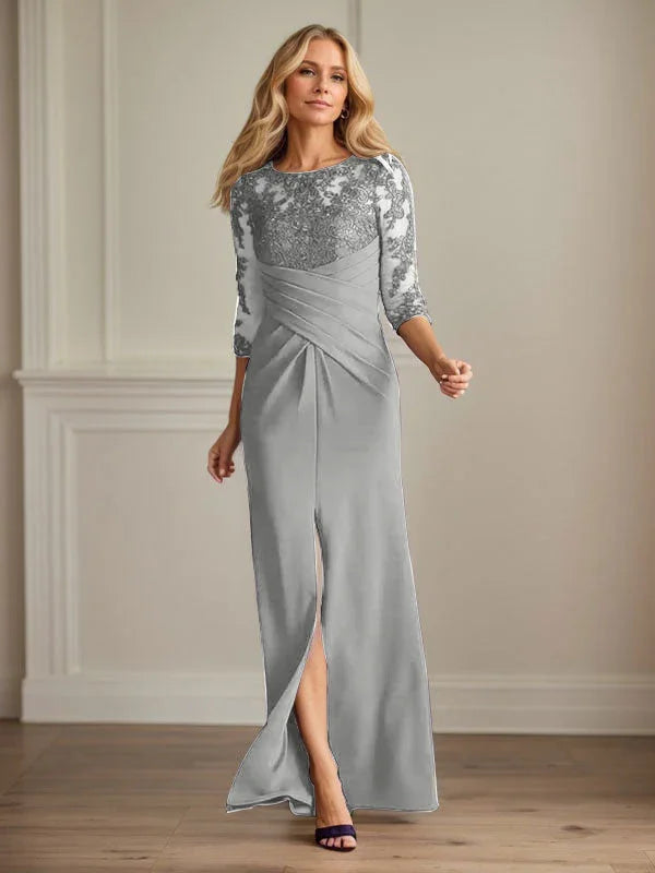 Abito da madre della sposa in crepe elasticizzato con fodera in pizzo color prugna