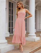 Numbersea Vestido de Dama de Honra em Chiffon com Alças Finas, Comprimento ao Tornozelo, Formal, Corte em A, para Cocktail e Festa de Regresso a Casa para Jovens SEA28028