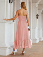 Numbersea Vestido de Dama de Honra em Chiffon com Alças Finas, Comprimento ao Tornozelo, Formal, Corte em A, para Cocktail e Festa de Regresso a Casa para Jovens SEA28028