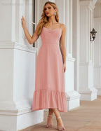 Numbersea Vestido de Dama de Honra em Chiffon com Alças Finas, Comprimento ao Tornozelo, Formal, Corte em A, para Cocktail e Festa de Regresso a Casa para Jovens SEA28028