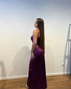 Robe de bal simple longue sirène à fines bretelles, col en V, sans manches, avec fente