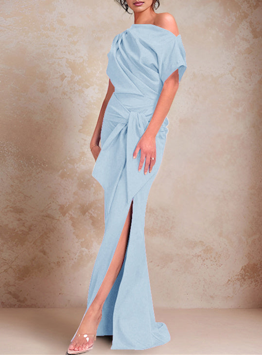 One-Shoulder Ruffled Floor-Length Trumpet Gown for the Mother of the Bride