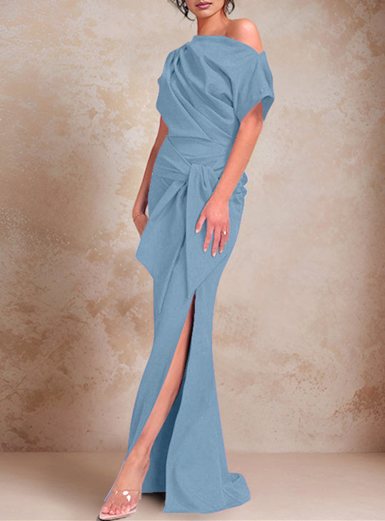 One-Shoulder Ruffled Floor-Length Trumpet Gown for the Mother of the Bride