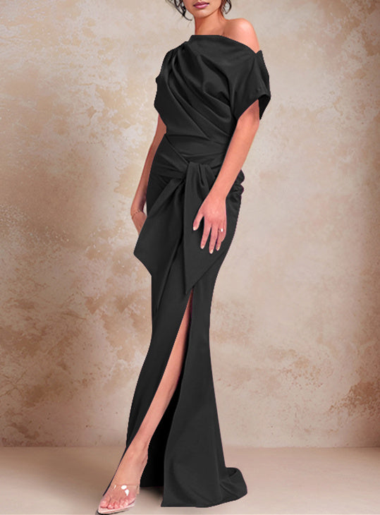 One-Shoulder Ruffled Floor-Length Trumpet Gown for the Mother of the Bride