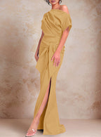 One-Shoulder Ruffled Floor-Length Trumpet Gown for the Mother of the Bride