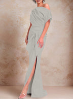 One-Shoulder Ruffled Floor-Length Trumpet Gown for the Mother of the Bride