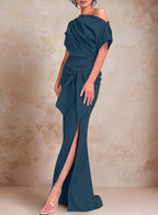 One-Shoulder Ruffled Floor-Length Trumpet Gown for the Mother of the Bride