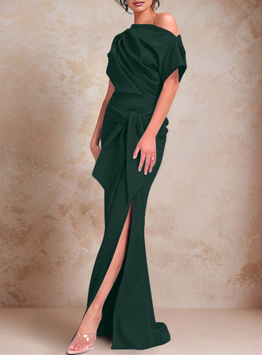One-Shoulder Ruffled Floor-Length Trumpet Gown for the Mother of the Bride