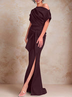 One-Shoulder Ruffled Floor-Length Trumpet Gown for the Mother of the Bride