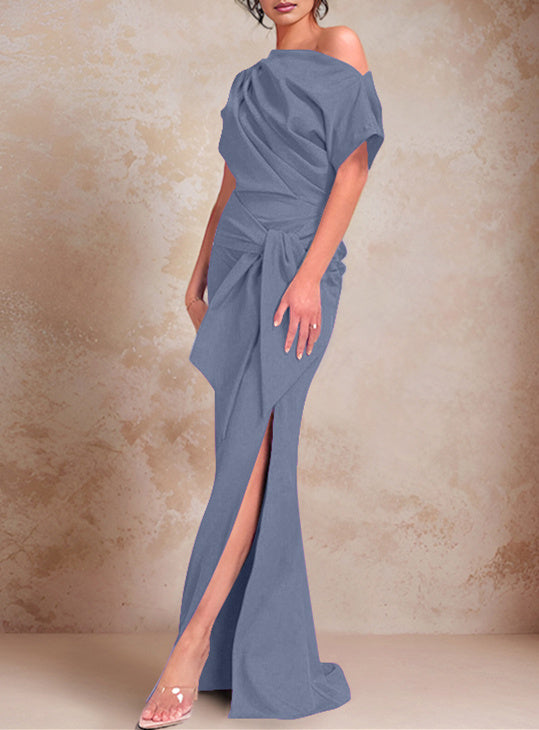 One-Shoulder Ruffled Floor-Length Trumpet Gown for the Mother of the Bride