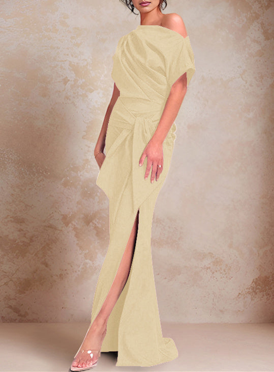 One-Shoulder Ruffled Floor-Length Trumpet Gown for the Mother of the Bride