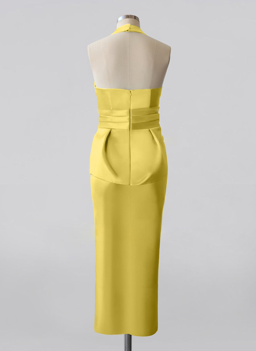 Plus Size Tea Length Mother of the Bride Halter Dress Bowknot