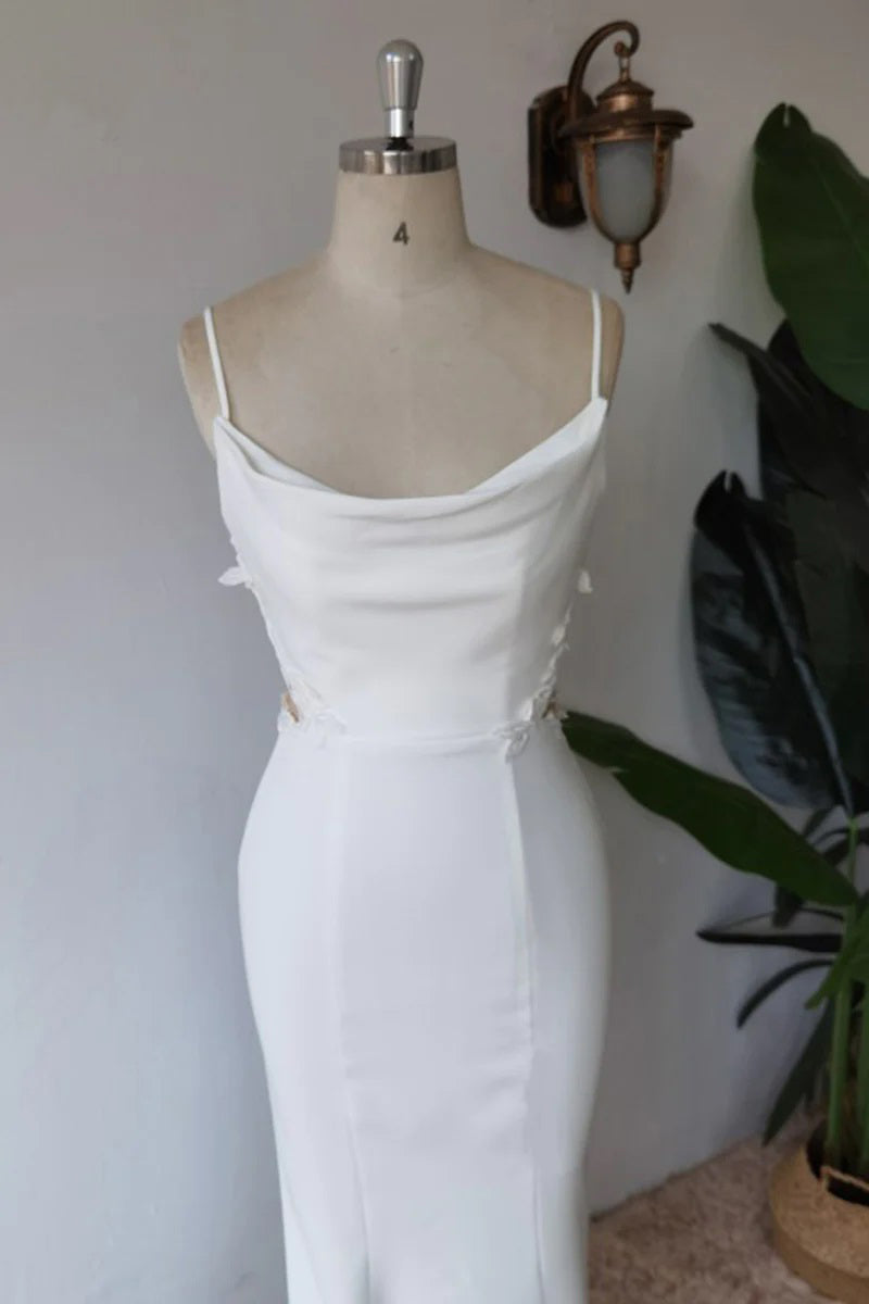 Schlichtes, schlichtes Meerjungfrau-Brautkleid aus Satin mit Spaghettiträgern