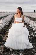 Robe de mariée simple en deux parties Robe de mariage champêtre avec couches superposées