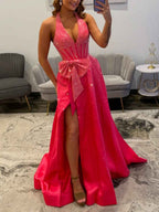 Light Blue Sparkly Corset Prom Dress With Deep V Neck