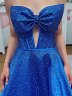 Sparkly Beaded Strapless Sweetheart Long Corset Prom Dress with Bow