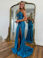 Sparkly Sweetheart Mermaid Beaded Keyhole Long Prom Dress with Slit