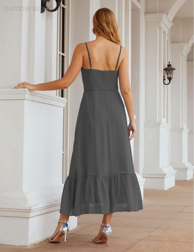 Numbersea Vestido de Dama de Honra em Chiffon com Alças Finas, Comprimento ao Tornozelo, Formal, Corte em A, para Cocktail e Festa de Regresso a Casa para Jovens SEA28028