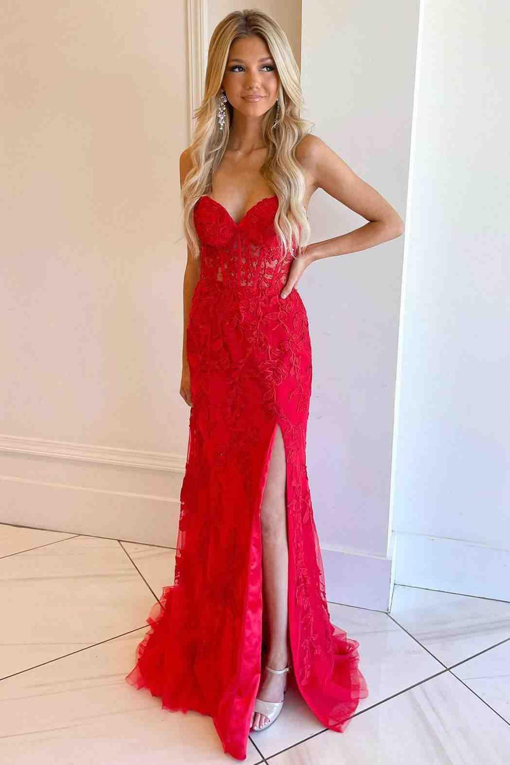 Corset Lace Long Prom Dress With Slit SYP116