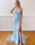 Vestido de Gala com Fenda Estilo Sereia e Apliques SYP157