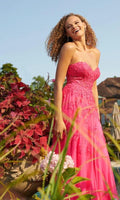 Vestido de baile longo de renda com decote coração e sem alças SYP78