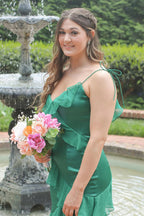 Straps Mermaid Ruffle Tiered Green Long Prom Dress With Slit