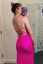 Vestido longo de cerimónia azul claro simples de cetim com alças e tema de sereia