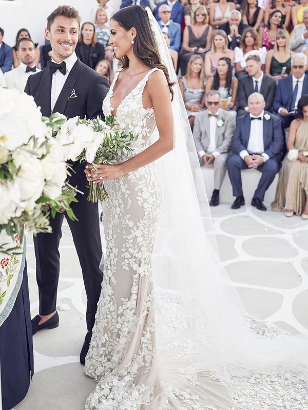 Träger Meerjungfrau Brautkleider Spitze Applizierte Kleider Brautkleider