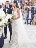 Träger Meerjungfrau Brautkleider Spitze Applizierte Kleider Brautkleider