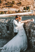 Vestido de novia de tul sin mangas, fluido, de gasa, estilo bohemio de verano