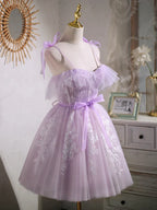 Süßes lila A-Linien-Kurzes Partykleid Homecoming-Kleid mit Schleife