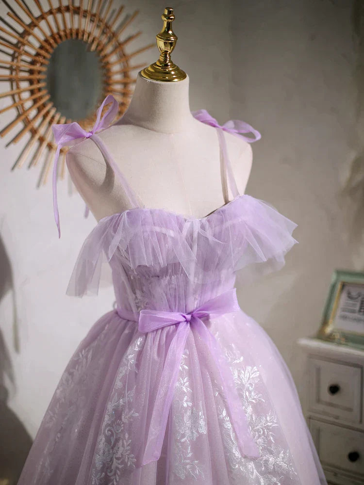 Süßes lila A-Linien-Kurzes Partykleid Homecoming-Kleid mit Schleife