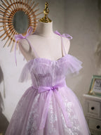 Süßes lila A-Linien-Kurzes Partykleid Homecoming-Kleid mit Schleife