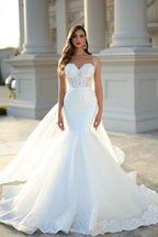 Robe de mariée blanche Sirène Cœur avec traîne de cour