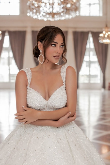 Vestido de Noiva Princesa em Linha A com Alças Coração