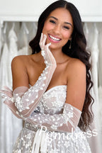 Herzförmiger Ausschnitt A-Linie Zartes Spitzen-Brautkleid Boho-Brautkleid