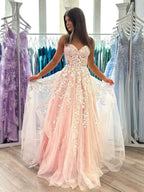 Lavender Sweetheart Strapless Lace Corset A Line Prom Dress Evening Gown