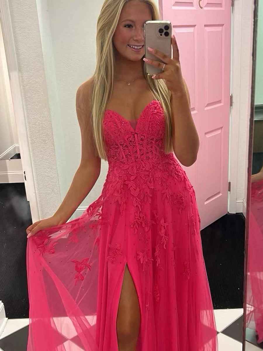 Lavender Sweetheart Strapless Lace Corset A Line Prom Dress Evening Gown