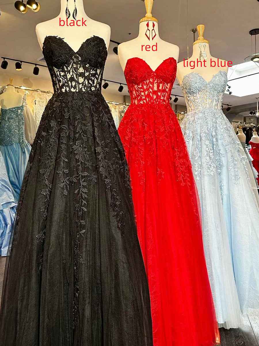 Lavender Sweetheart Strapless Lace Corset A Line Prom Dress Evening Gown