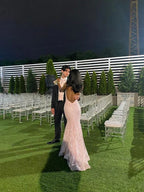 Vestido de fiesta rosa estético, vestido de noche sin espalda Y3001