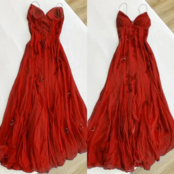 Classy Spaghetti Straps Blue Chiffon Long Prom Dress Party Evening Dress Y7457
