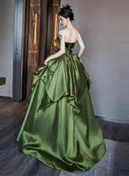 Beautiful Ruched Layered Formal Prom Dress A Line Green Satin Long Ball Gown Evening Dress Y7995