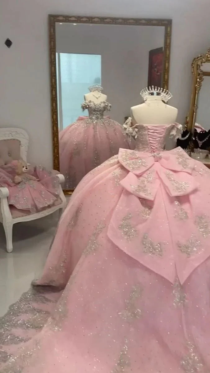 Vestido de Baile Princesa em Linha A Rosa Brilhante para Quinceanera, Vestido Doce 16 Y7770