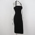Robe de bal noire pour femme à col licou avec fente Robe de soirée noire sans manches sexy Y1161