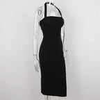 Robe de bal noire pour femme à col licou avec fente Robe de soirée noire sans manches sexy Y1161