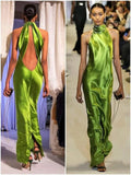 Vestido de Baile Verde Sereia com Gola Alta e Costas Descobertas Vestido de Noite Y8490