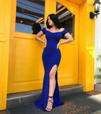 Vestido de noche con hombros descubiertos y abertura alta Vestido de dama de honor Y5209