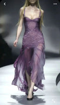 Vestido de noite formal vintage roxo em tule com renda, corte sereia, vestido de baile Y8447